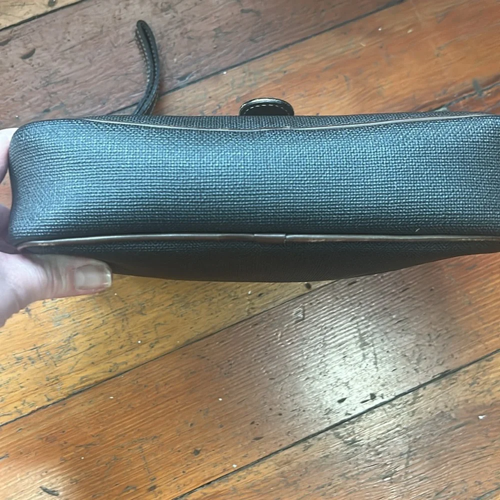 Dunhill Clutch Travel Bag Charcoal Gray Brown Leather Gold